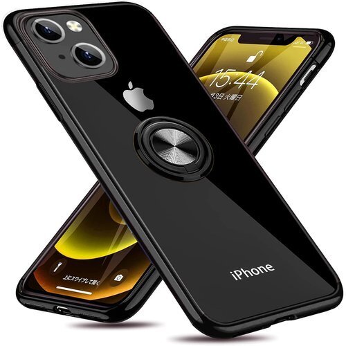 iPhone 13 用 ケース リング付き クリア 耐 バー アイフォン用 ケース 黒 W-YXZH-33-01 128
