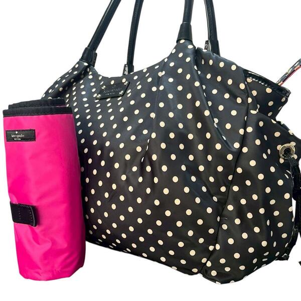 kate spade NEW YORK ケイトスペード マザーズバッグ トートバッグ ドット柄 ナイロン A4対応 肩掛け ショルダーバッグ おむつシート付き