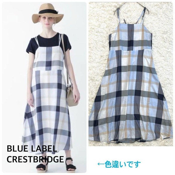 美品 ブルーレーベルクレストブリッジ チェック キャミワンピース 38