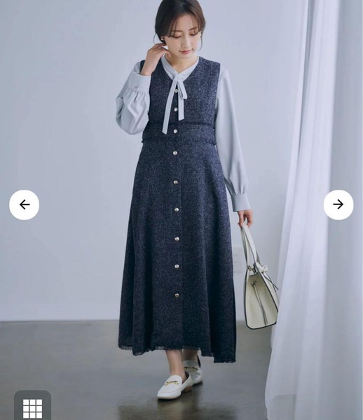 現行完売品 cohina コヒナ フロントボタンツイードジャンパースカート ワンピース S