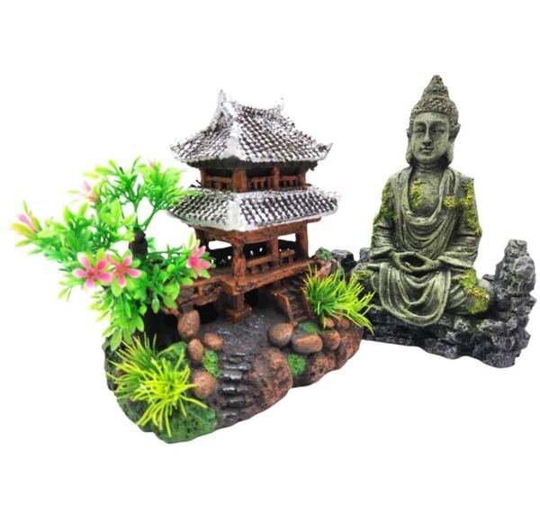 新品 未使用品 アクアリウム オブジェ水槽 仏像 大仏 城 楼閣 和風 隠れ家 水槽 置物 インテリア 装飾