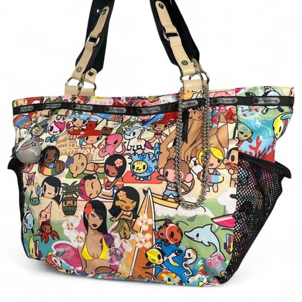 美品 LeSportsac レスポートサック トートバッグ tokidoki トキドキ コラボ ナイロン 軽量 総柄 肩掛け A4