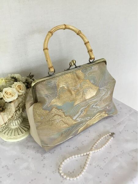 花ぷらら・オリジナル・シンプルで使いやすい・洋服でも着物でも使える・ハンドメイド・カバン・がま口バック・リメイク・帯・427