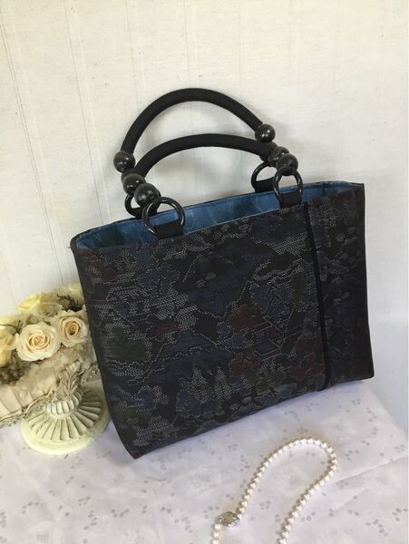 花ぷらら・シンプルで使いやすい・洋服でも着物でも使える・ハンドメイド・リメイク・大島紬・大きめ・トートバッグ・433