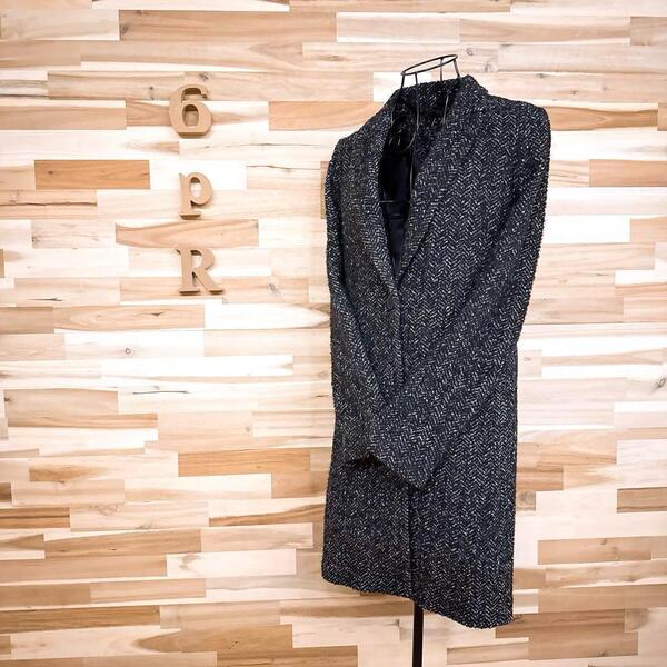 【ザラ】ツイード ウール チェスター コート ヘリンボーン ビジネス XS黒×白【HFby6PR】レディース・洋服・秋冬【J7T4H9V】