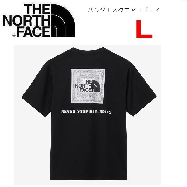 THE NORTH FACE ザノースフェイス バンダナスクエアロゴTシャツ ブラック L NT32446 メンズ バックプリント アウトドア