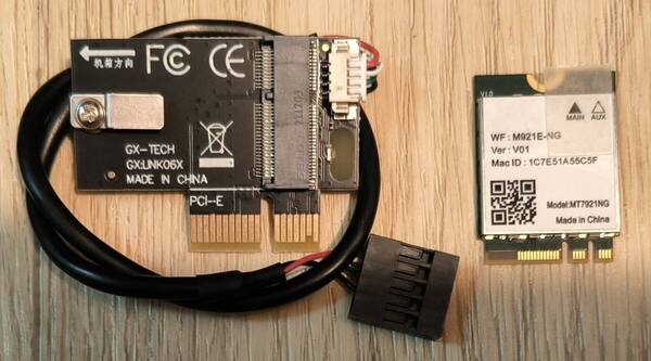 MediaTek MT7921NG WiFi カード ( MT7921 / NGFF / KEY A+E / 802.11ax / WiFi 6 / Bluetooth 5.0 LE / アンテナ / PCIe x1 アダプター )