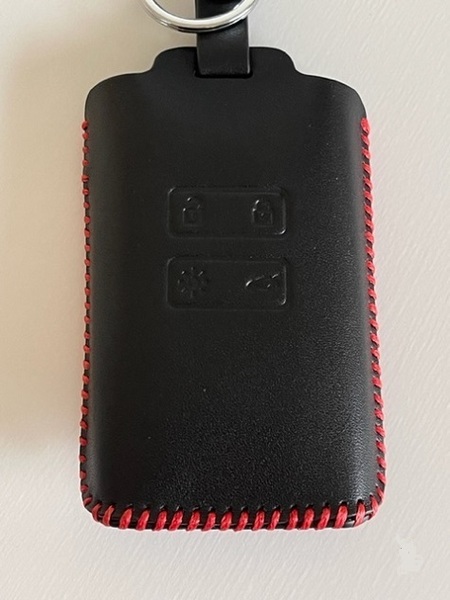 牛革ジャストフィット ルノー スマートキーケース メガーヌ 黒色縫い糸赤色 1