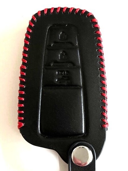 牛革ぴったり収まる RAV4 スマートキーケース プリウス 黒色縫い糸赤 1