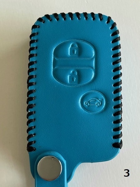 牛革ぴったり収まる プリウスα スマートキーケース プラド ターコイズブルー色3
