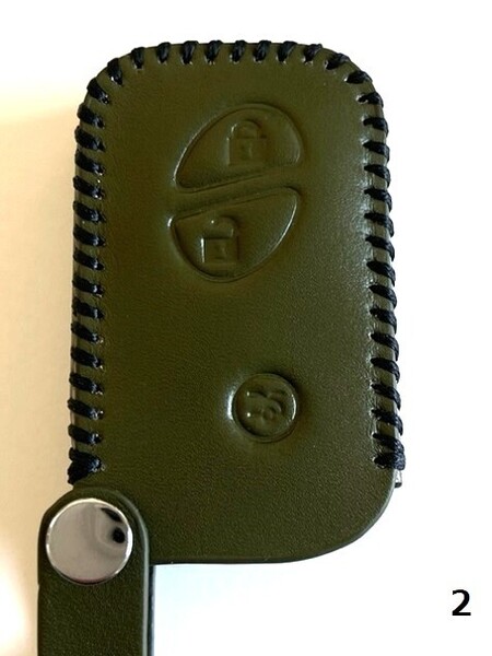 牛革ジャストフィット レクサス スマートキーケース LS GS カーキ色縫糸黒2