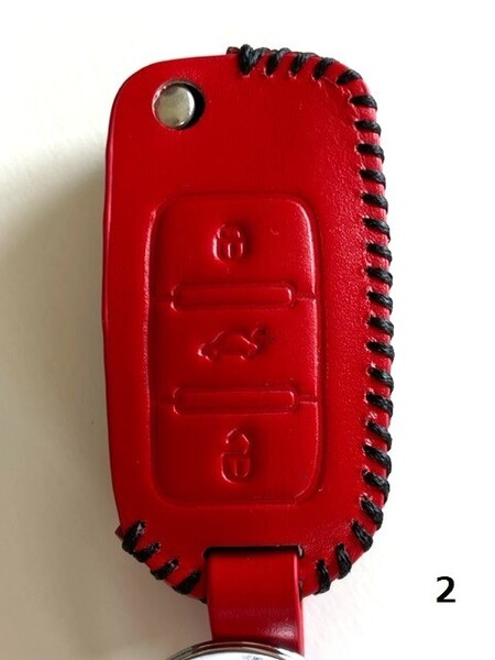 牛革ぴったりフィット ビートル スマートキーケース ゴルフ 赤色縫い糸黒 2