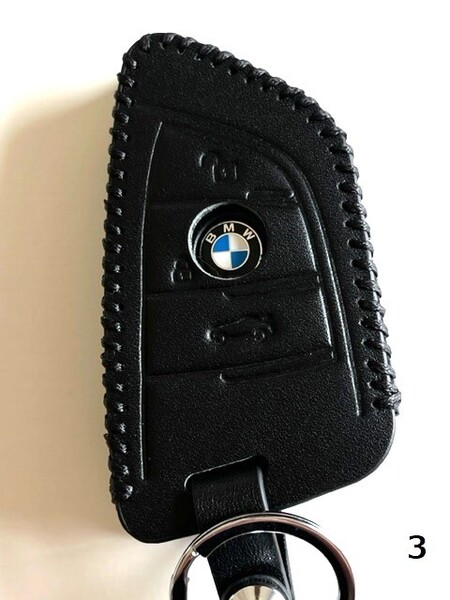 牛革ぴったりフィット BMW Xタイプ スマートキーケース 黒色 3