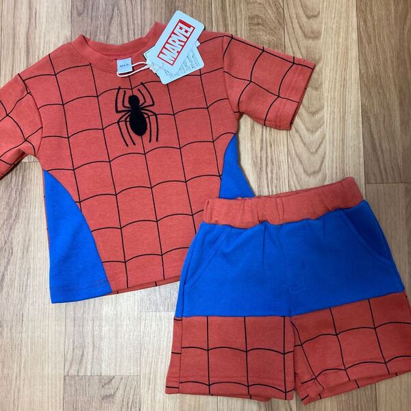 スパイダーマン なりきり セットアップ 半袖 半ズボン ハロウィン キッズ 子供 Tシャツ 薄手 スウェット素材 パジャマ ルームウェア 100 95