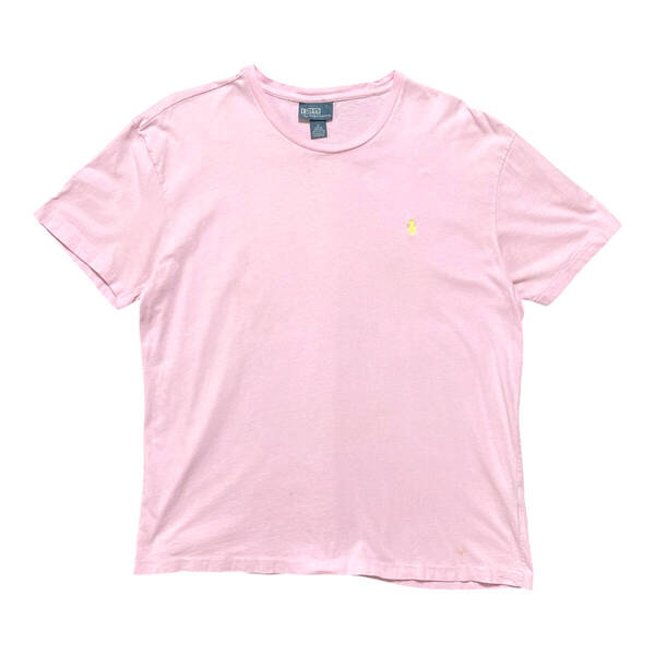 USA 古着 Polo by Ralph Lauren ポロラルフローレン Tシャツ ロゴ 刺繍 ワンポイント ピンク メンズM クルーネック BA4170