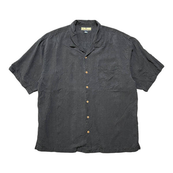 USA 古着 Tommy Bahama トミーバハマ シルク 開襟 キャンプシャツ アロハシャツ ハワイアンシャツ メンズXL ブラック 無地 BF3514