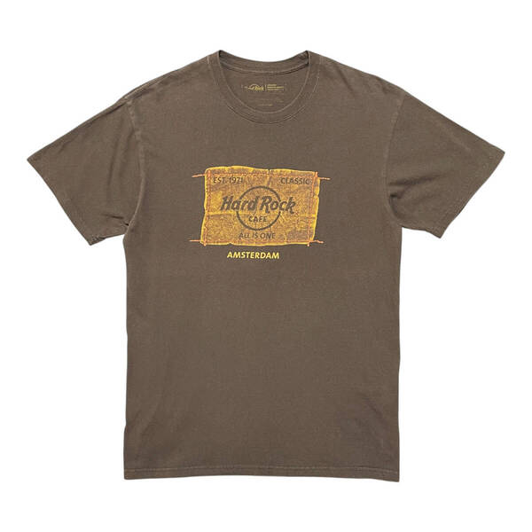 USA 古着 ハードロックカフェ Hard Rock Cafe Tシャツ ロゴ プリント ブラウン メンズM クルーネック BA4191