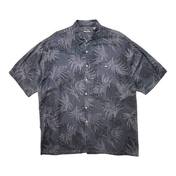 USA 古着 pierre cardin ピエールカルダン レーヨン アロハシャツ ハワイアンシャツ リーフ柄 メンズXXL ブラック 黒 大きいサイズ BF3495