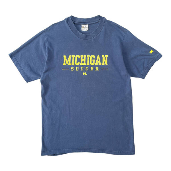 古着 USA製 90S ミシガン大学 カレッジ Tシャツ ヴィンテージ プリント ネイビー メンズL クルーネック BA3927