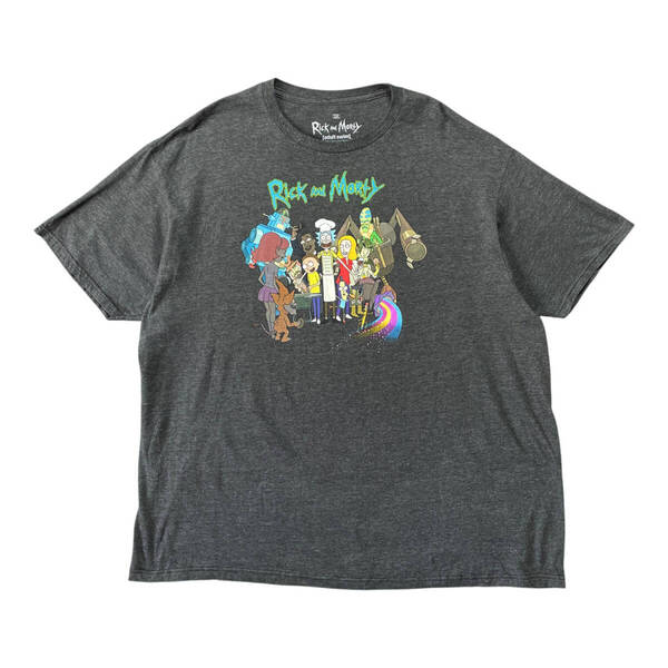 USA 古着 アニメ リック&モーティー Tシャツ プリント チャコールグレー メンズ2X 大きいサイズ キャラクター BA3932