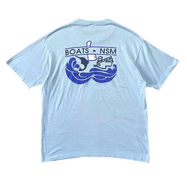 古着 90S USA製 BOATS NSM Tシャツ ヴィンテージ プリント メンズL ライトブルー シングルステッチ クルーネック BA3935