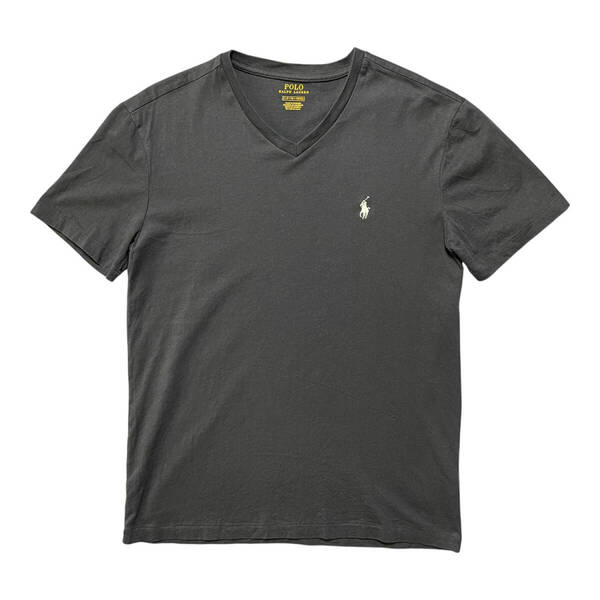 USA 古着 Polo Ralph Lauren ポロラルフローレン Tシャツ 刺繍 ワンポイント ロゴ Vネック チャコールグレー メンズS BA4229