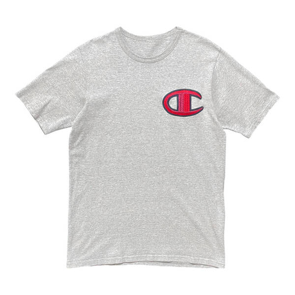 USA 古着 Champion チャンピオン Tシャツ ロゴ 刺繍 グレー クルーネック アメカジ メンズL 程度 BA4239