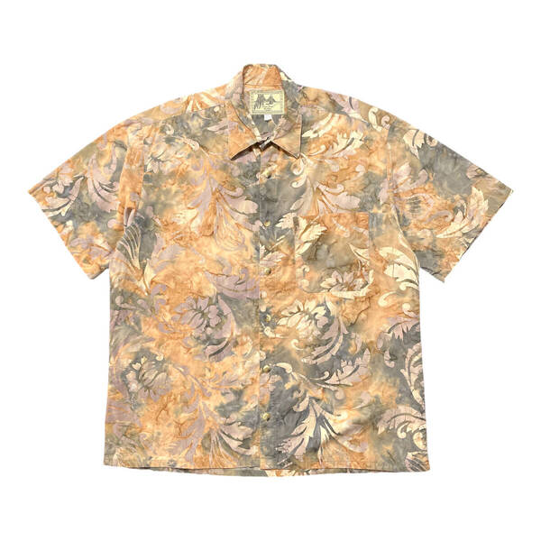 古着 USA製 Fulton Street Shirt Works コットン 開襟 アロハシャツ ハワイアンシャツ 総柄 メンズL ブラウン系 BF3624