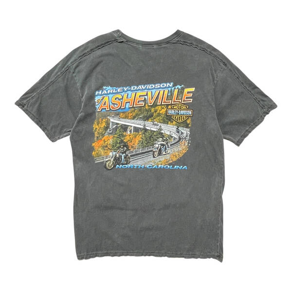 USA 古着 Harley Davidson ハーレーダビッドソン Tシャツ ロゴ バイク プリント チャコール メンズL クルーネック BA4283