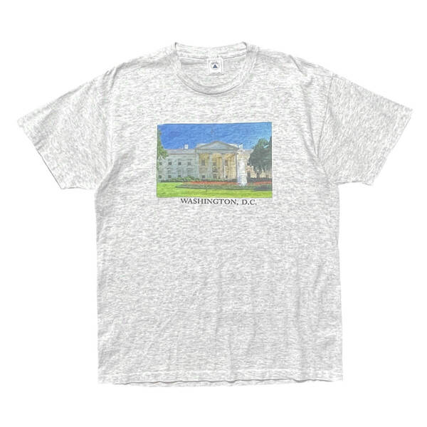 古着 USA製 90S ワシントンDC フォト Tシャツ ヴィンテージ プリント グレー メンズL クルーネック シングルステッチ BA4309