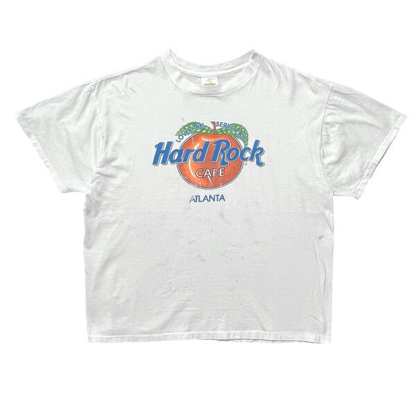 古着 90S USA製 ハードロックカフェ Tシャツ ヴィンテージ プリント ホワイト メンズXL シングルステッチ 襤褸 ボロ BA4311