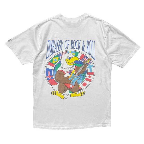 古着 90S USA製 ハードロックカフェ Tシャツ プリント ホワイト メンズL クルーネック シングルステッチ HARD ROCK CAFE BA4312