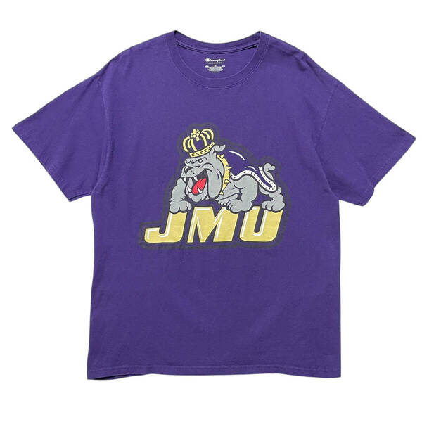 USA 古着 チャンピオン Champion ジェームズマディソン大学 カレッジ Tシャツ プリント ブルドック パープル メンズL クルーネック BA4317
