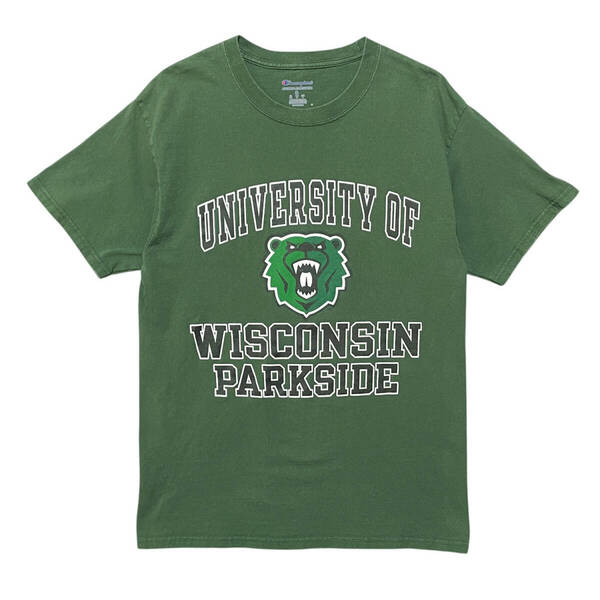 USA 古着 Champion チャンピオン ウィスコンシン大学 カレッジ Tシャツ ロゴ プリント グリーン メンズM クルーネック BA4318