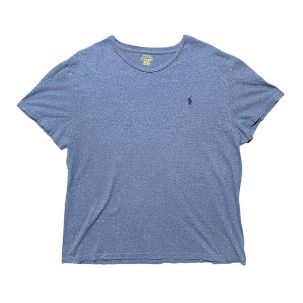 USA 古着 POLO RALPH LAUREN ポロラルフローレン Tシャツ ロゴ 刺繍 ワンポイント ブルー メンズXL クルーネック BA4337
