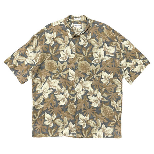 USA 古着 Pierre Cardin ピエールカルダン レーヨン アロハシャツ ハワイアンシャツ リーフ柄 チャコール メンズXXL 大きいサイズ BF3751