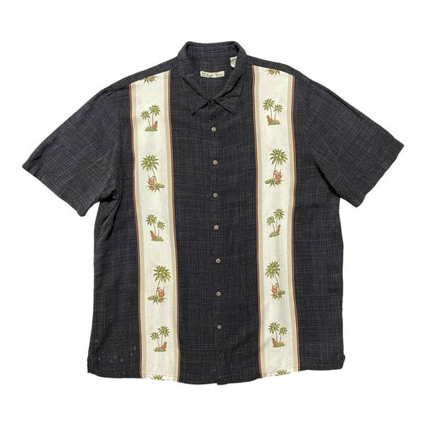 USA 古着 Batik Bay バティックベイ レーヨン アロハシャツ ハワイアンシャツ パームツリー柄 メンズ2XL ブラック 大きいサイズ BF3794
