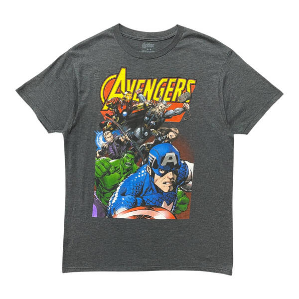 USA 古着 アベンジャーズ MARVEL マーベル Tシャツ キャプテンアメリカ アイアンマン チャコール メンズL BA4369