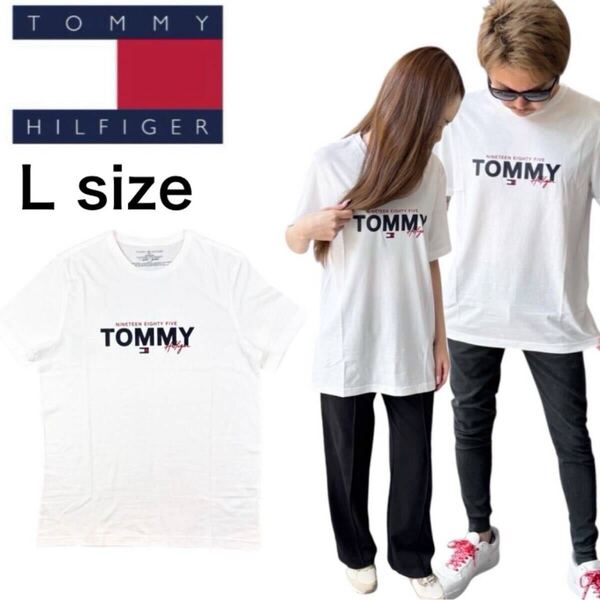 トミーヒルフィガー 半袖 Tシャツ 09T4509 ホワイト Lサイズ クルーネック ユニセックス プリント TOMMY HILFIGER S/S CREW NECK 新品