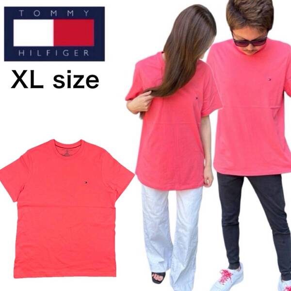 トミーヒルフィガー 半袖 Tシャツ 09T3139 ローズ XLサイズ クルーネック フラッグロゴ カットソー TOMMY HILFIGER CORE FLAG TEE 新品