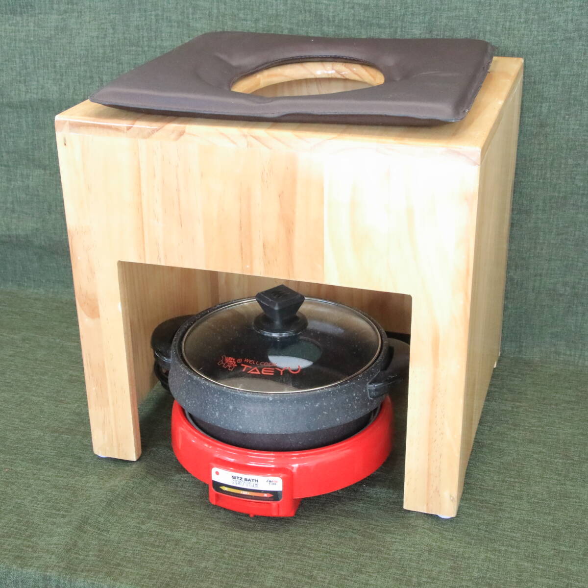 【中古】よもぎ蒸しオールセット　サウナポンチョと木製ベンチセット MUWHAT | よもぎ蒸しセット