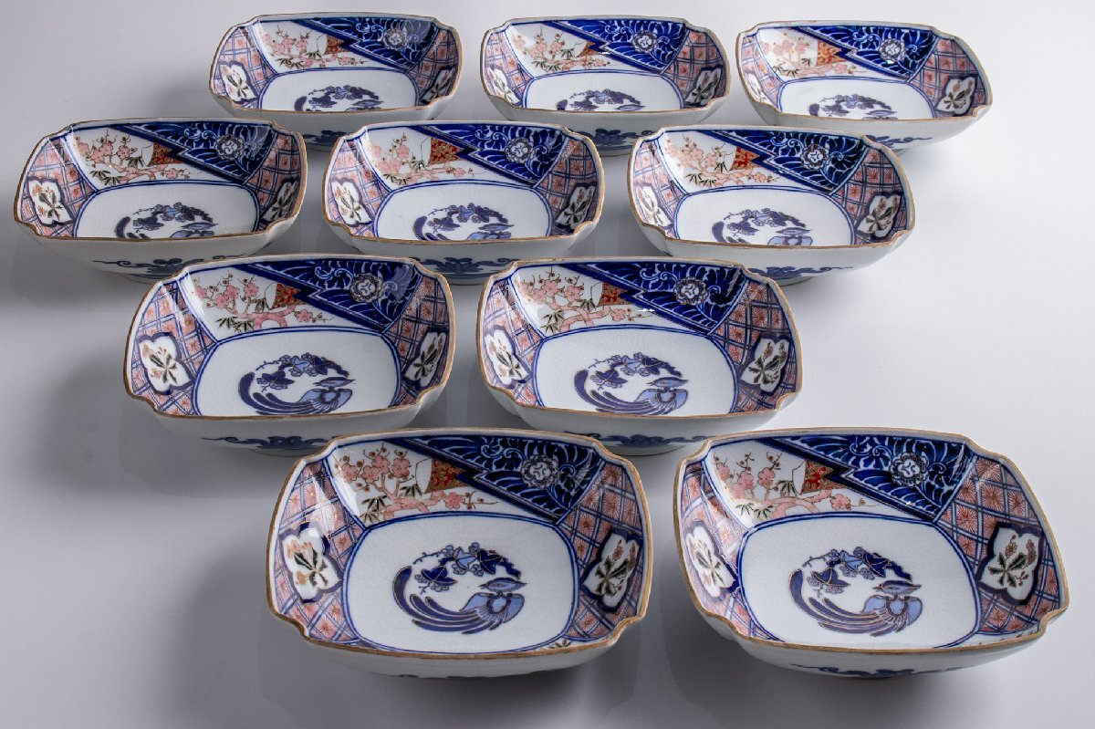 大聖寺伊万里　古美術　骨董　古道具 🌿 【伊万里焼 染付 線描 花文 アウトレット品】🌿 膾皿、蓋茶碗