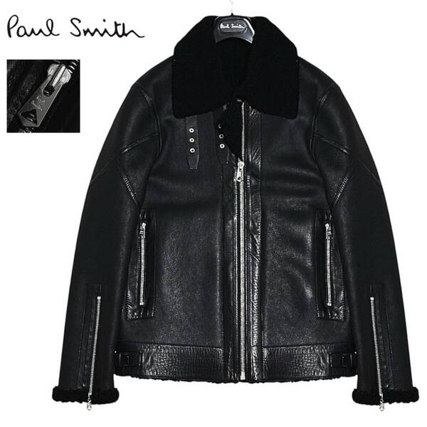 贅の極み! 定価30万 極美品 Paul Smith ポールスミス メインライン 極上羊革 TYPE B-3 リアルムートン ライダースジャケット L 黒 ブルゾン
