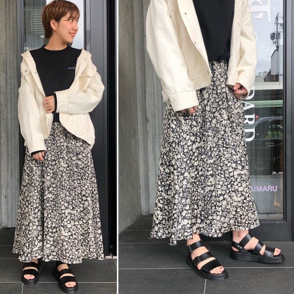 美品★JOURNALSTANDARD サテンフラワープリントスカート 定価18,700円 ブラック 黒 ジャーナルスタンダード 花柄 春 夏 秋 冬 通年 通勤