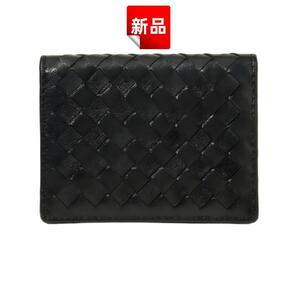 ★新品★イントレチャート 二つ折り財布 PUレザー 編み込み カードケース 高級