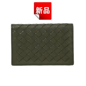 ★新品★オリーブグリーン 編み込みレザー 二つ折り財布 PUレザー 高級感溢れ