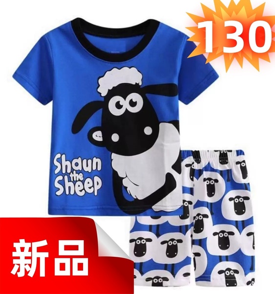 ★新品★ ショーン・ザ・シープ 子供パジャマ 半袖上下セット ブルー 肌触り良い 夏用 男の子 女の子 部屋着 寝間着 ルームウェア 130cm 綿
