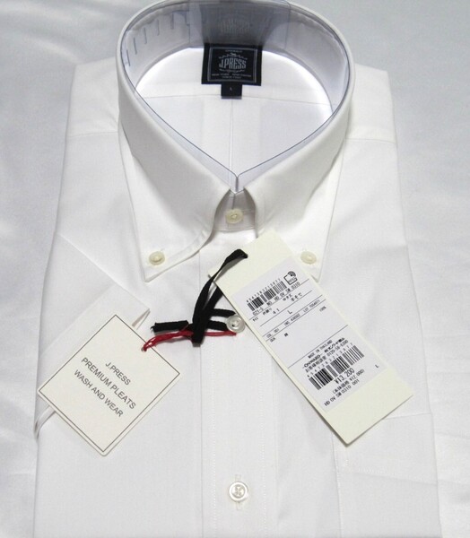 新品 J プレス J PRESS ジェイプレス オリジナルス PREMIUM PLEATS 形態安定 ピンオックス ボタンダウン半袖シャツ Lサイズ