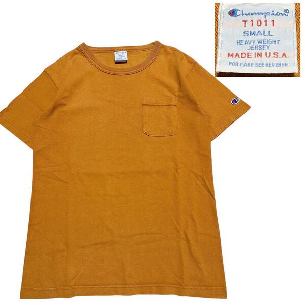 USA製 チャンピオン 胸ポケット Tシャツ T1011 オレンジ