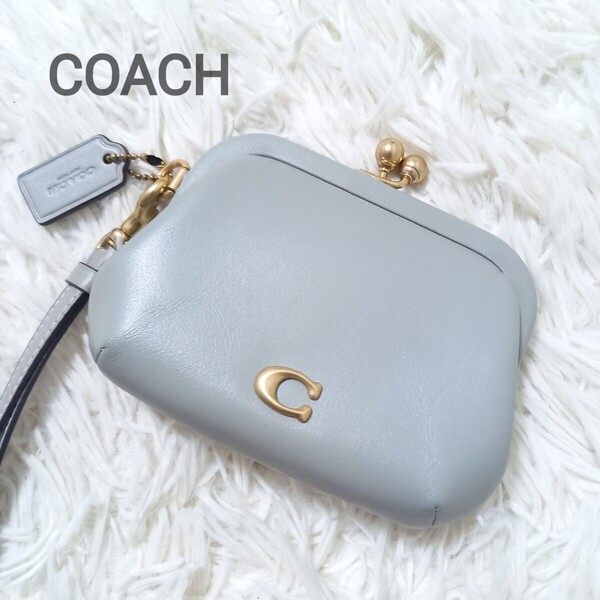 【美品】 COACH コーチ CC552 ポーチ がま口 コインケース 小銭入れ 財布 ウォレット カードケース ゴールド金具 ロゴ チャーム ストラップ